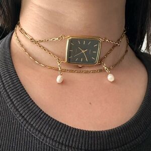 Choker watch gold necklace